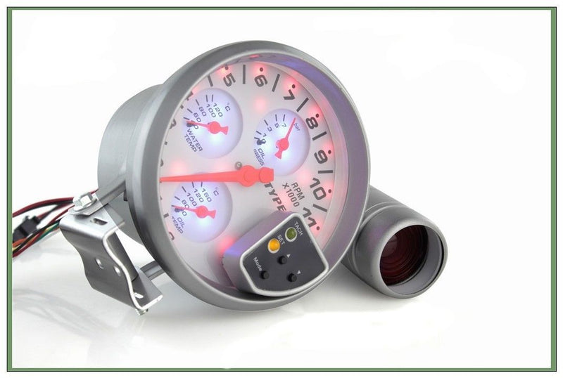 TYPE-R 5inch Car 4x4 SUV Gypsy Off Road RPM Tachometer, Water Temp, Oil Temp & Oil Pressure 4 in 1 with Shift light
