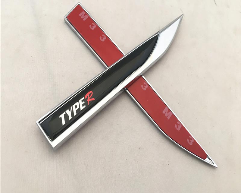 2Pcs Universal Type R Logo Car Metal Alloy Body Side Fender Knife Emblem Stickers