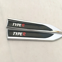 2Pcs Universal Type R Logo Car Metal Alloy Body Side Fender Knife Emblem Stickers