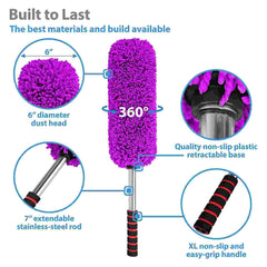 Ultra Soft Microfiber Lint Free Brush Extendable Telescoping Handle Tool Interior Exterior Multipurpose Smooth Cleaner Car Cleaning Duster with Storage Bag