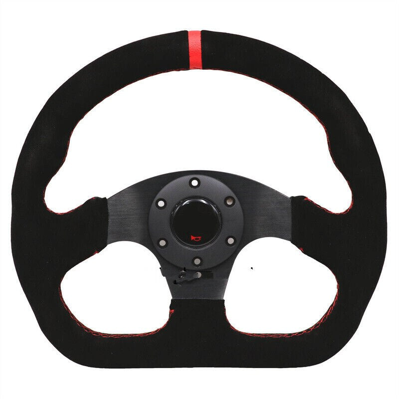 Universal 13inch Auto Racing Flat Red Suede Leather Drift Sport Steering Wheel