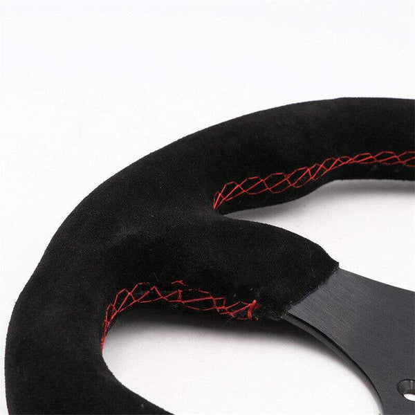 Universal 13inch Auto Racing Flat Red Suede Leather Drift Sport Steering Wheel