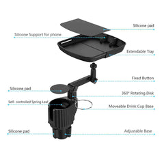 Universal 360 Swivel Arm Car Cup Holder Tray Dining Table For Car