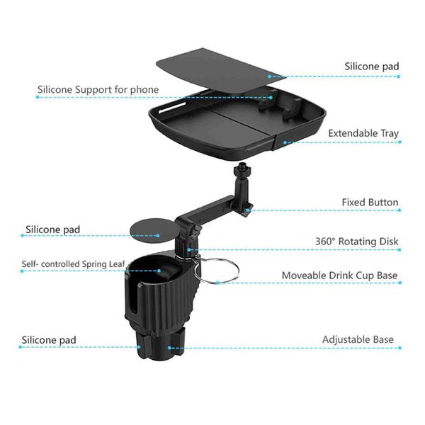 Universal 360 Swivel Arm Car Cup Holder Tray Dining Table For Car