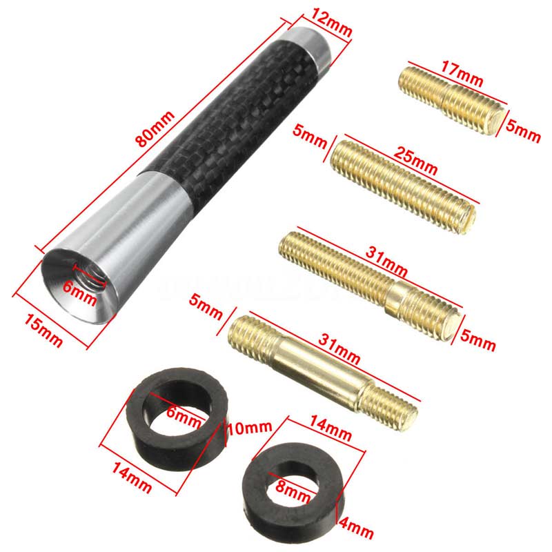 Universal Carbon BLACK Aluminum Fiber Car Auto AM/FM Radio Aerial Antenna + Screw