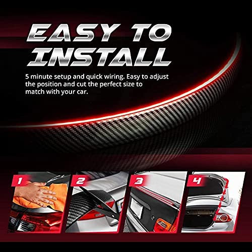 Universal LED Spoiler Strip Lights, 48 inch Black Carbon Fiber Finish Tailgate Light Bar with Brake Light/Turn Signal Lights/Running Light Fits for Most Cars