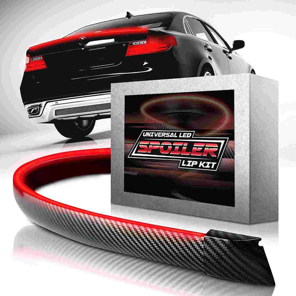Universal LED Spoiler Strip Lights, 48 inch Black Carbon Fiber Finish Tailgate Light Bar with Brake Light/Turn Signal Lights/Running Light Fits for Most Cars