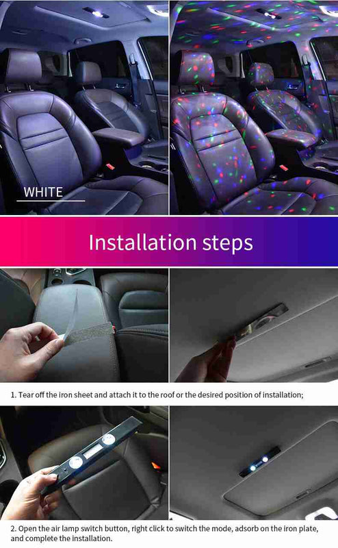 USB Car Atmosphere Lamp Star Light Interior Ambient Rechargeable Music Control D88