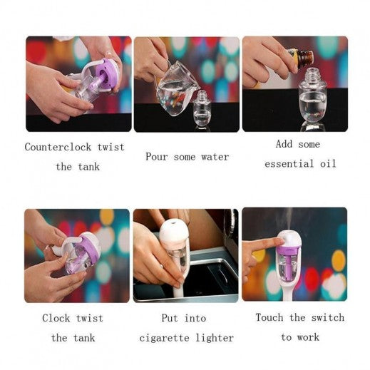 Car Air Humidifier And Oil Diffuser with USB Changer Portable Mini Ultrasonic Air Fresher (Assorted Color)