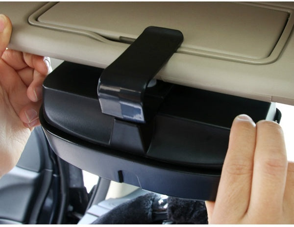 BLACK Glasses Holder for Car Sun Visor, Universal Car Sunglasses Eyeglasses Case Storage Box Organizer Car Glasses Holder Sun Visor Clip with Ticket Card Holder and Magnetic Function