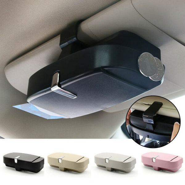 GREY Glasses Holder for Car Sun Visor, Universal Car Sunglasses Eyeglasses Case Storage Box Organizer Car Glasses Holder Sun Visor Clip with Ticket Card Holder and Magnetic Function