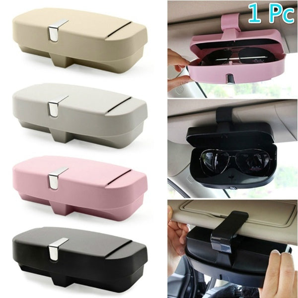 GREY Glasses Holder for Car Sun Visor, Universal Car Sunglasses Eyeglasses Case Storage Box Organizer Car Glasses Holder Sun Visor Clip with Ticket Card Holder and Magnetic Function