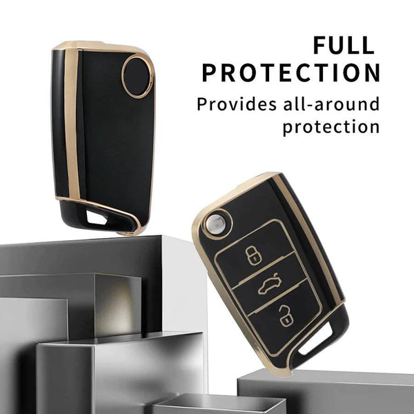 Volkswagen 3 Button Flip TPU Key Cover For Virtus, Tiguan, T-Roc, Taigun, New Jetta Car