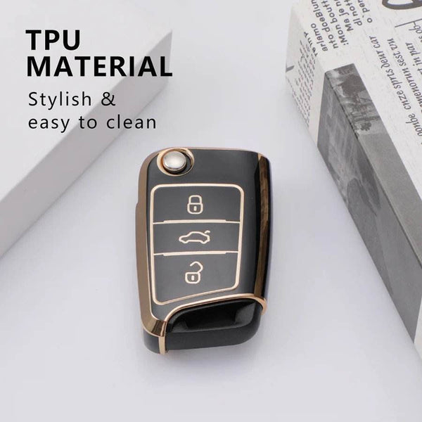 Volkswagen 3 Button Flip TPU Key Cover For Virtus, Tiguan, T-Roc, Taigun, New Jetta