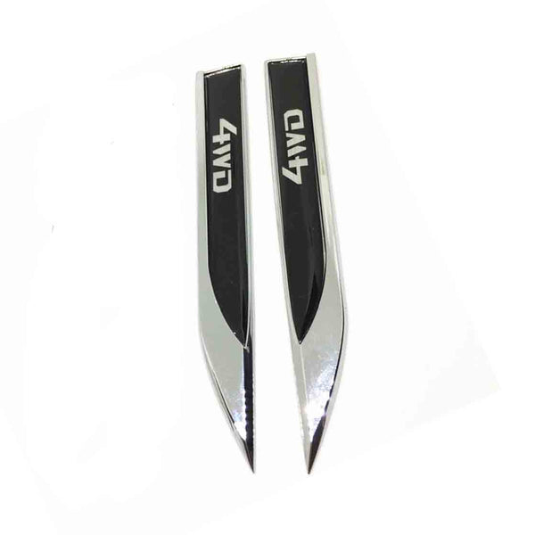 2Pcs Universal Chrome 4WD Logo Car Metal Alloy Body Side Fender Knife Emblem Stickers