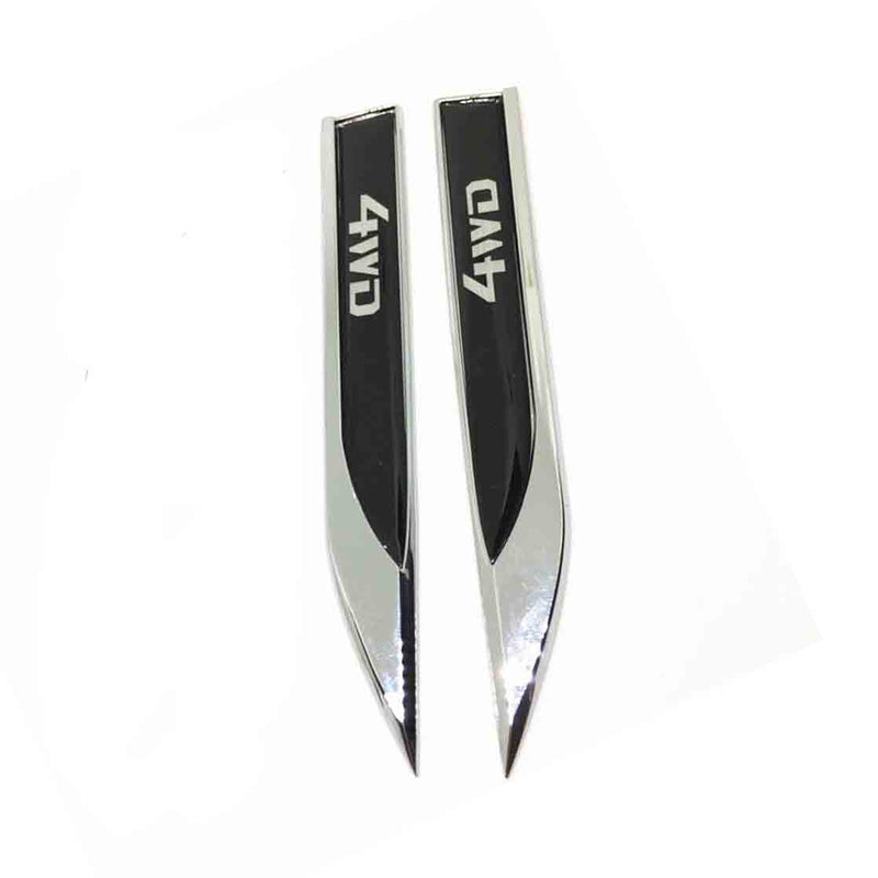 2Pcs Universal Chrome 4WD Logo Car Metal Alloy Body Side Fender Knife Emblem Stickers