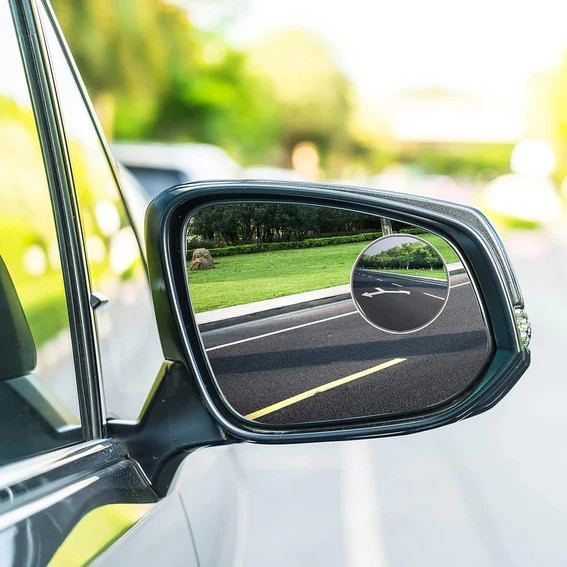 WHITE COLOR 2PCS ROUND SHAPE HD GLASS FRAMELESS DESIGN CONVEX REAR VIEW BLIND SPOT MIRROR