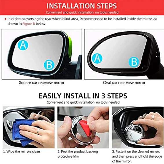WHITE COLOR 2PCS ROUND SHAPE HD GLASS FRAMELESS DESIGN CONVEX REAR VIEW BLIND SPOT MIRROR