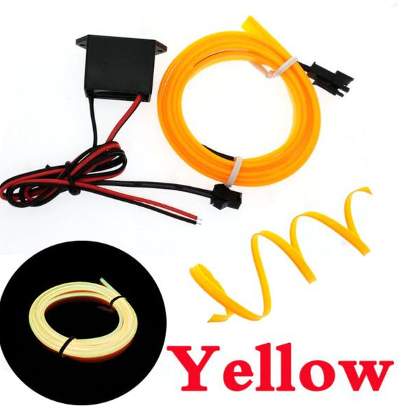 Yellow 2 Meter long Flexible EL Wire Glowing Neon Car Light + 1 Inverter