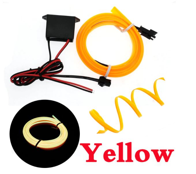 Yellow 2 Meter long Flexible EL Wire Glowing Neon Car Light + 1 Inverter