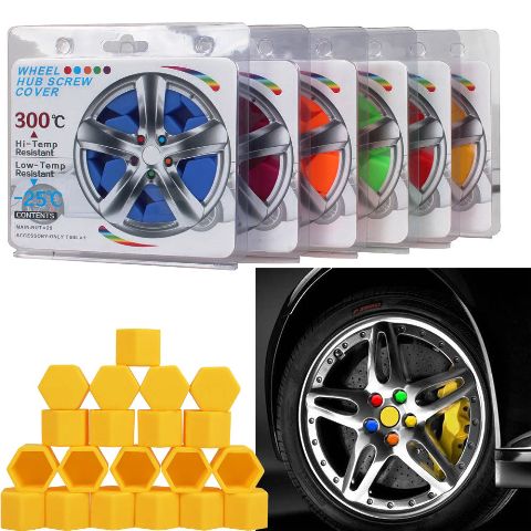 19mm YELLOW 20pcs Universal Car Silicone Wheel Lugs Nuts Bolts Covers Protective Cap